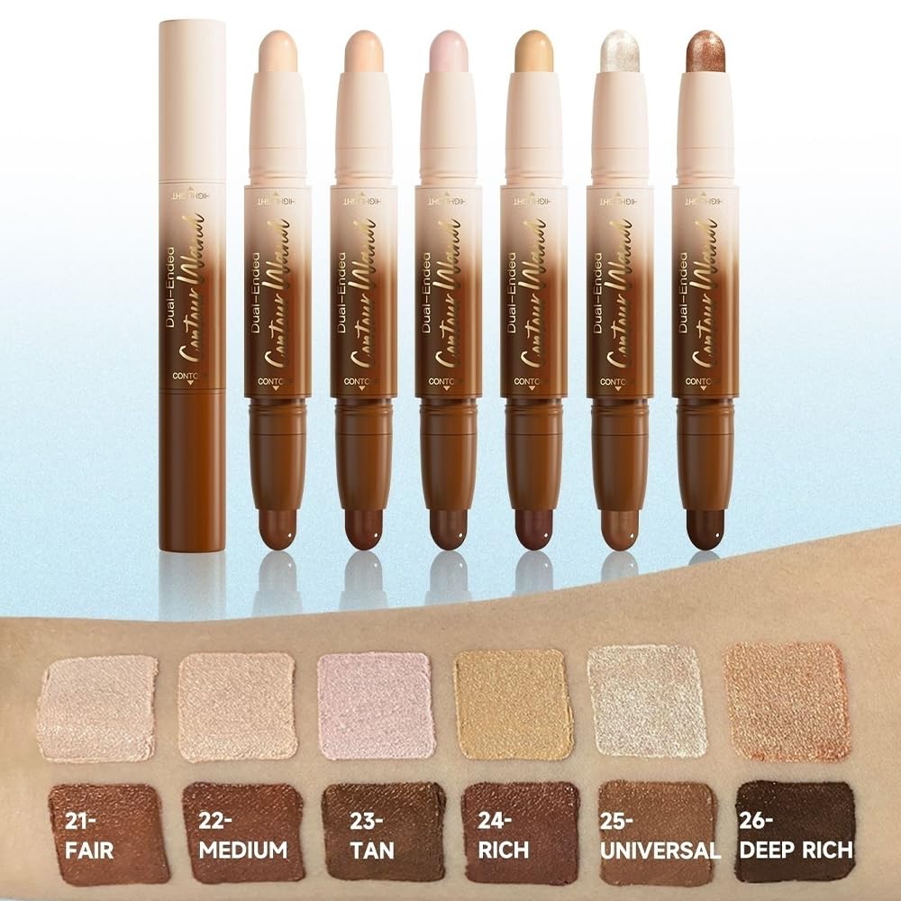 IATMOMOD Dual Ended Contour Stick, Nude Brown + Nude Cream Concealer Highlighter, Waterproof No Transfer Long-Lasting 2-in-1 Face Contour Bronzer Stick for Daily Makeup 24#