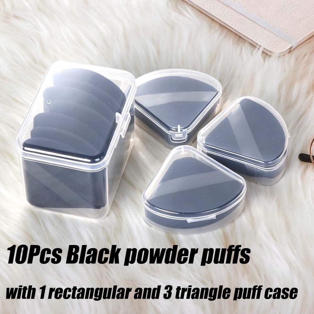 Ocim 10Pcs Triangle Powder Puffs for Face Powder,Soft Velour Triangular Beauty Puff,Makeup Pressed,Baking & Setting Powder Sponge Applicator Pads with Case,Black