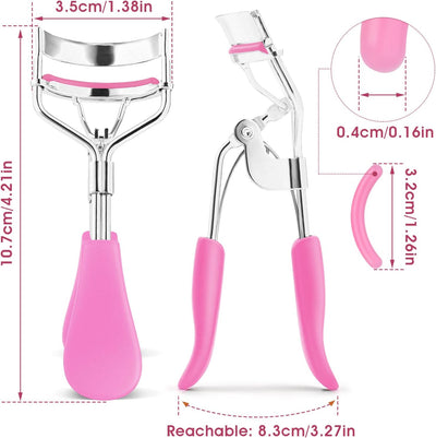 Sibba Lash Curler, No Pinching or Pulling, Long Lasting Eyelash Curler Fit All Eye Shapes, Professional Makeup Tool for Eyelashes with 10 Pieces Silicone Refill Pads (Pink)