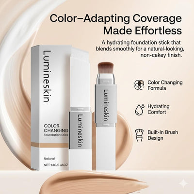 Official Lumineskin Cover Cream Stick-V Color Changing Foundation Stick - Hydrating Concealer Base Makeup, Dual-Ended with Built-in Brush, Portable for Daily Use (Natural)