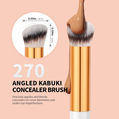 docolor Concealer Brush, 2PCS Angled Concealer Brushes Under Eye Mini Angled Flat Top Kabuki Nose Contour Brush for Concealing Blending Setting
