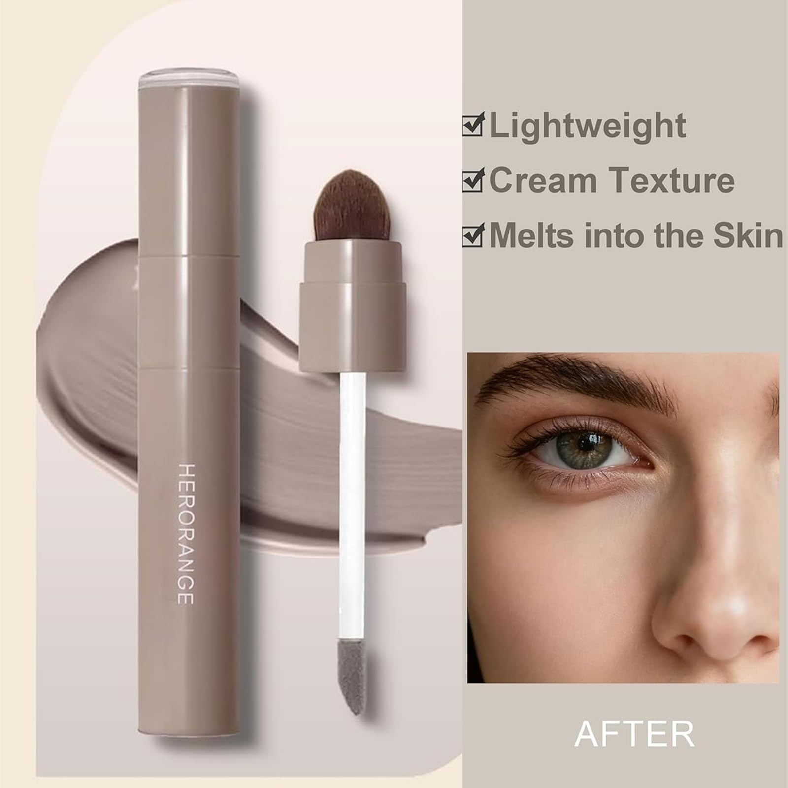 HJXUQIME 2pcs Cool Toned Liquid Contour Stick，Nose Contour with Brush for Fair Pale Light Olive and Bronzer Gray Skin, Cream Blendable Lightweight Ultra-Blendable, Long Wear（Grey+Brown）