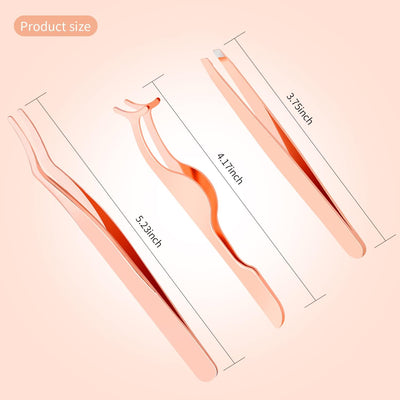 3 Pieces Eyelash Applicator Tool,False Eyelashes Applicator Eyelashes Curlers Curved Eyelash Curler(Rose Gold)