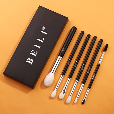 BEILI Eye Makeup Brushes 6pcs Eyeshadow Brushes Natural Goat Professional Makeup Brushes Set for Eyeshadow, Blending, Eyebrow, Highlighter