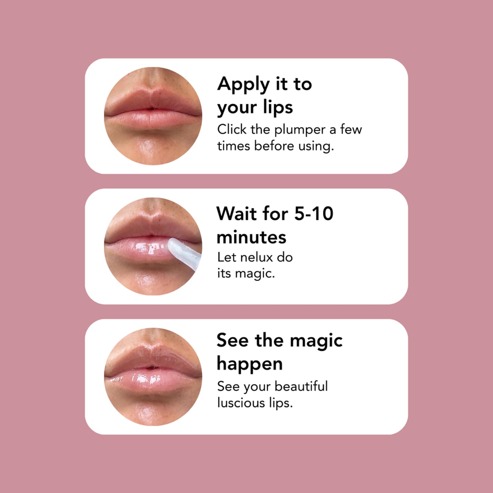 Nelux Lip Plumper, Nelux Hyaluronic Acid Lip Plumper, Instant Hydration While Visibly Cosmetics Boosting Fullness and Smoothness, Natural Lip Plumpers Without Sticky Glosses and Painful Tingles