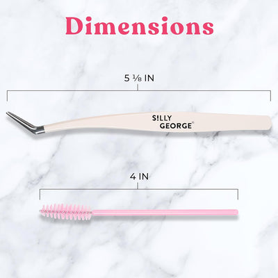 Silly George Pop-On Lashes Placement Tool + Spoolie - Precision DIY Cluster Lash Extension Tweezers & Eyelash Fluffing Tool, 2-Piece Set