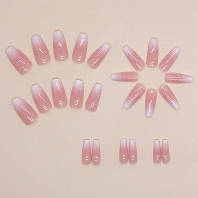 Hkanlre Bling Coffin Press on Nails Fake Nails Tips Full Cover Medium False Gradient Nails for Women and Girls 24PCS (Coffin pink)