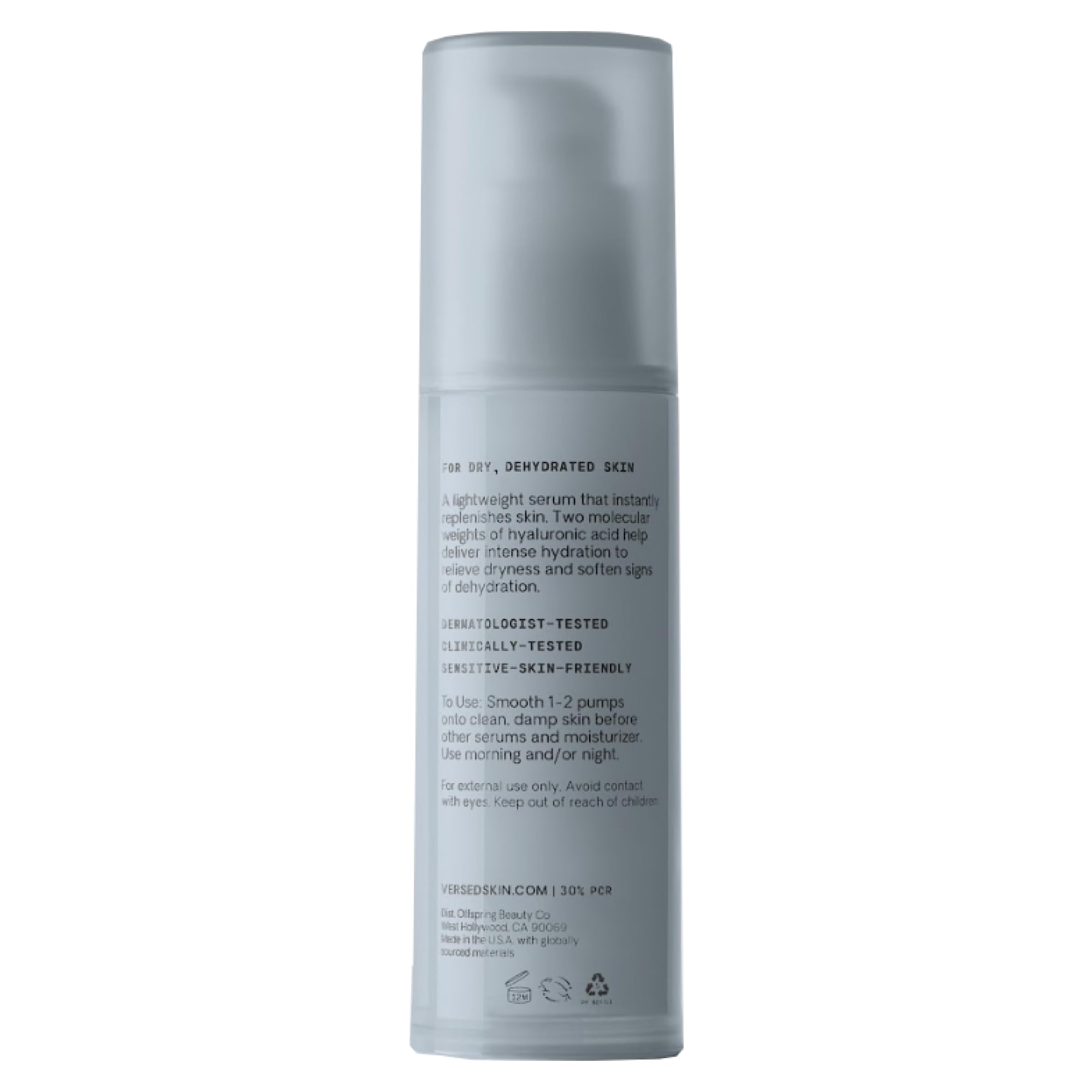 Versed Water Rush Intensive Hydrating Serum - Hyaluronic Acid Serums for Face with Vitamin B5 - Lightweight Face Serum for Dry Skin - Sensitive Skin-Approved & Clinially Tested (1 fl oz)