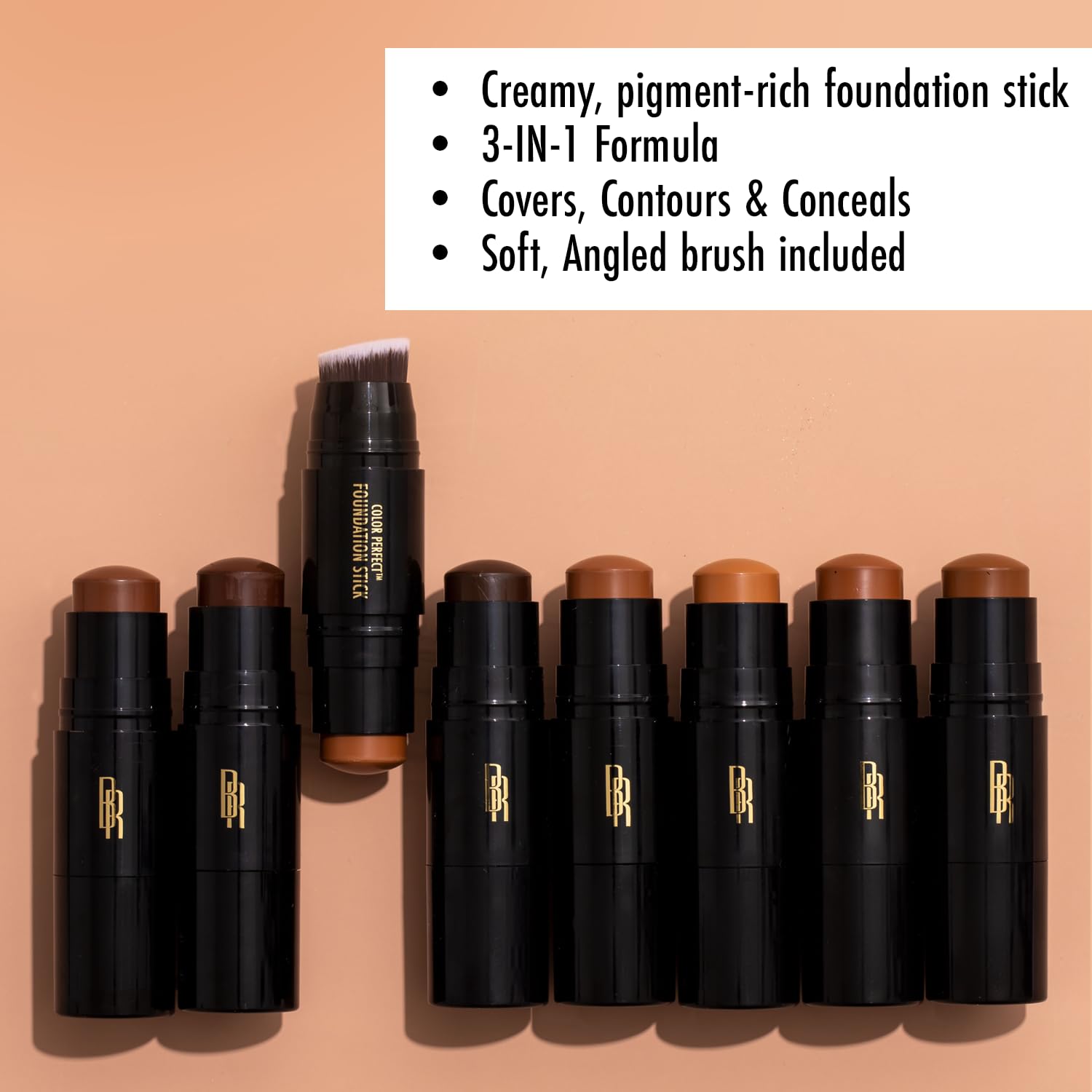 Black Radiance Color Perfect Foundation Stick with Soft Brush Applicator Duo – Buildable, Blendable Versatile Pigment-Rich Formula - Brownie
