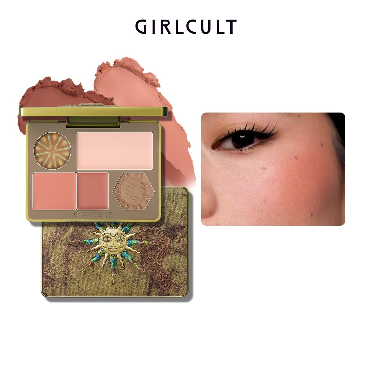 GIRLCULT Face Makeup Palette, Cream Makeup Palette with Blush, Contour & Highlighter Makeup, Hydrating Formula for Dewy Glow, 5-in-1 Face Palette for Fair Skin (#02 Dorothy)