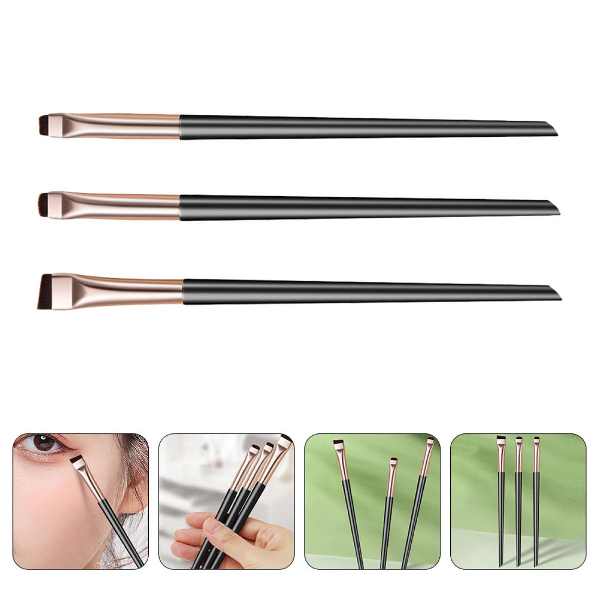 NULYLU 6pcs Angled Eyeliner Brush Set Black Gold Eye Makeup Kit Precision Eye Makeup Tool for Women Suitable