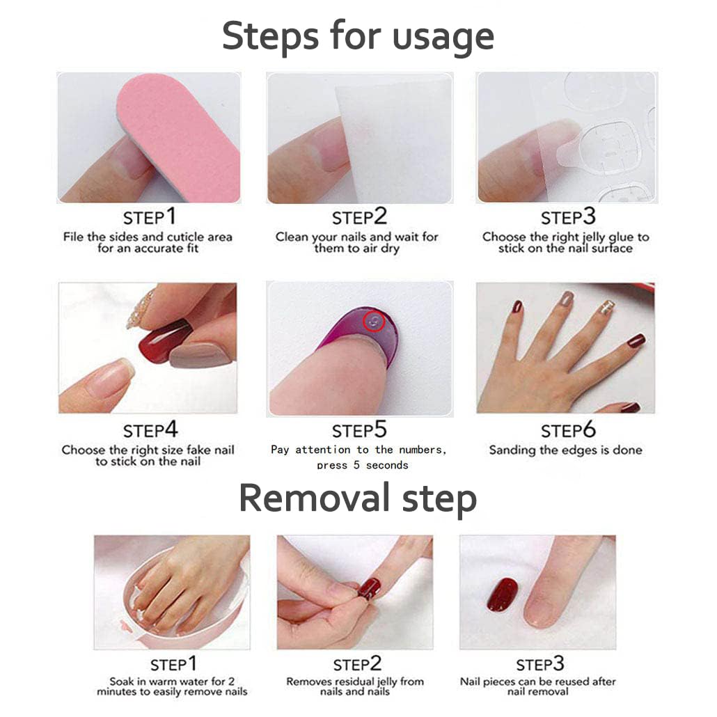 Medium - press on nails Maglfell Luxury Almond 3D False Nails Women Reusable Acrylic Finger Printed Nail Tip French Salon handmade Design Artificial fake nails -M-size