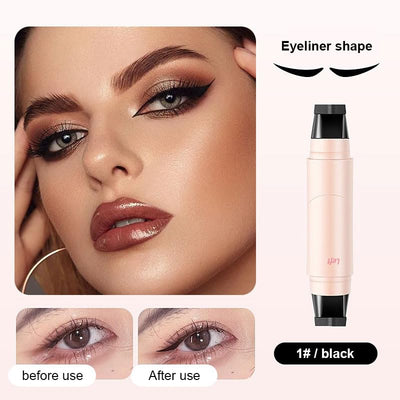 Double Headed Eyeliner Stamp, 2 Colors Waterproof Long Lasting Smudge Proof Liquid Eye Liner Pen, New Foldable Eyeliner Stamp, Gel Eye Pencil Eye Makeup Pen (Black+Brown)
