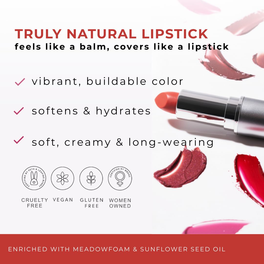 Honeybee Gardens Truly Natural Long Lasting Lipstick – San Francisco Pink Peach Rose Shade, Hydrating Lip Color with Botanical Oils, Vegan, Gluten-Free, Cruelty-Free, 0.11 oz / 3 g