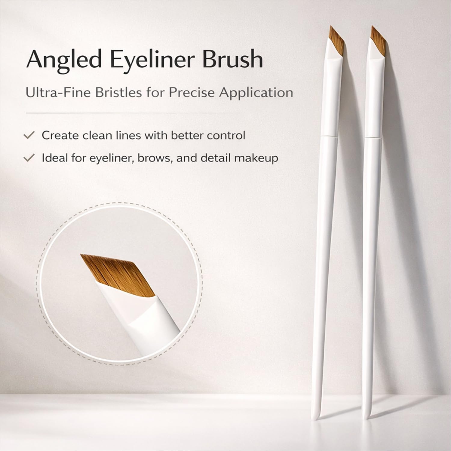 2 Pack Blade Eyeliner Brush Set, Ultra Thin Precision Angled Eyebrow Brushes with Synthetic Nylon Bristles,White