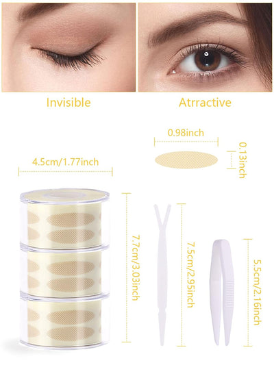 Lorvain 1800 Pieces Breathable Eyelid Tape, 3 Rolls Invisible Eye Stickers Sticky Natural Single-sided Double Eyelid Sticker Waterproof Eyelid Tape Big Eye Decoration with Y Ford and Tweezers (Wide)