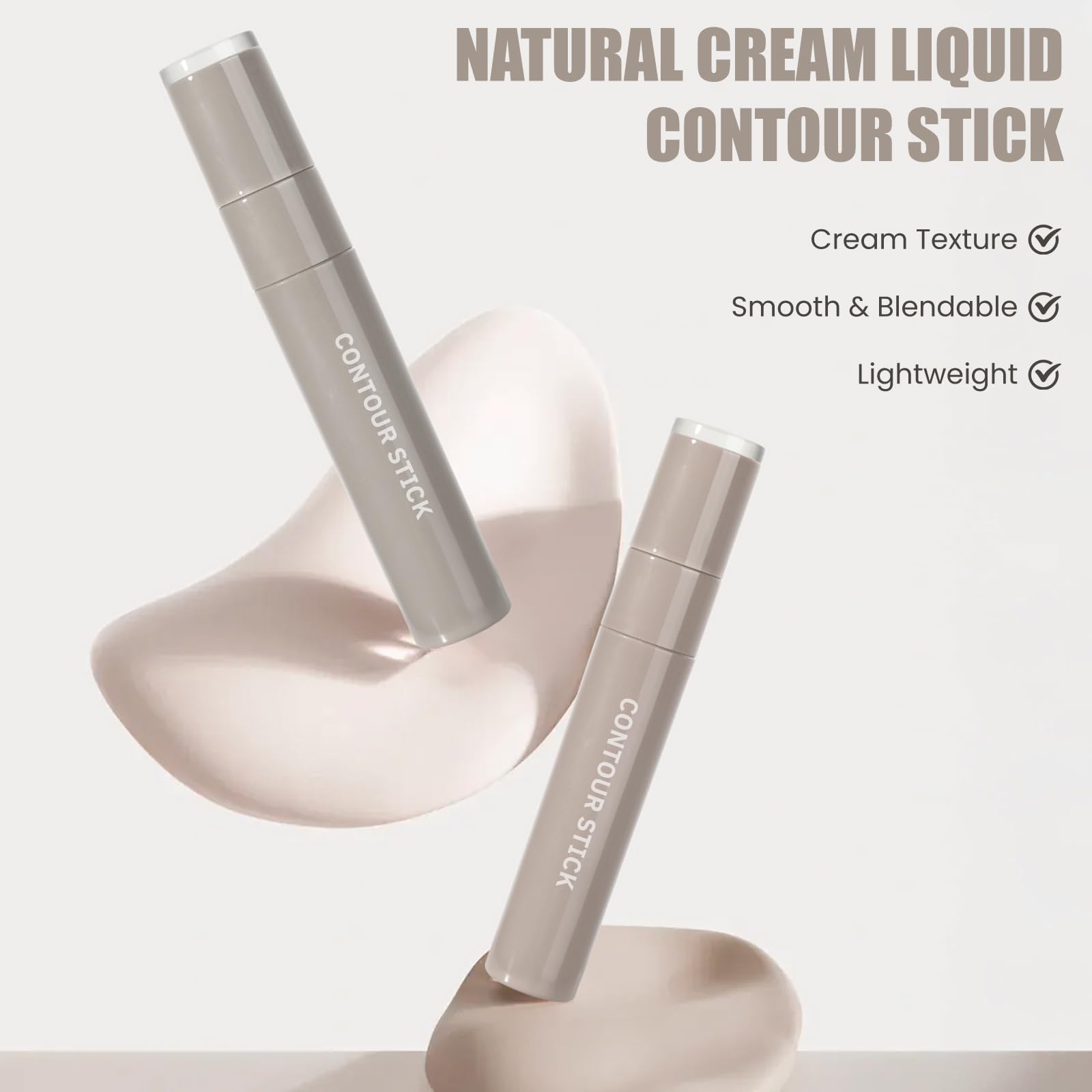 Cool Toned Liquid Contour Stick with Brush, Cool Grey Brown Cream Contour Bronzer Makeup Stick for Long Lasting Blendable Matte Face Nose-Contour Makeup, Contorno Maquillaje (#01)