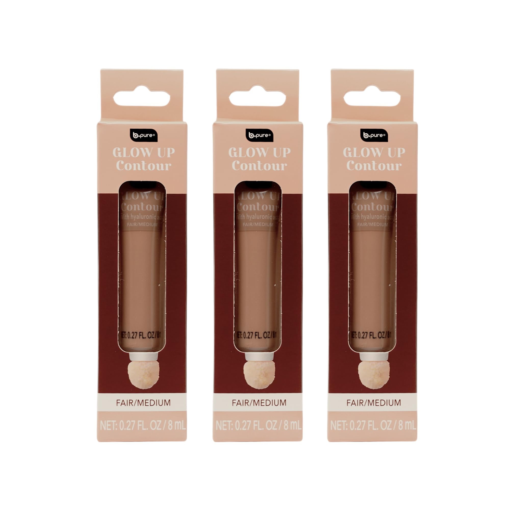 b.pure Glow Up Liquid Contour Wand | Hyaluronic Acid & Vitamin E | Blendable, Buildable Formula | Fair/Medium, 0.27 oz, 3-Pack