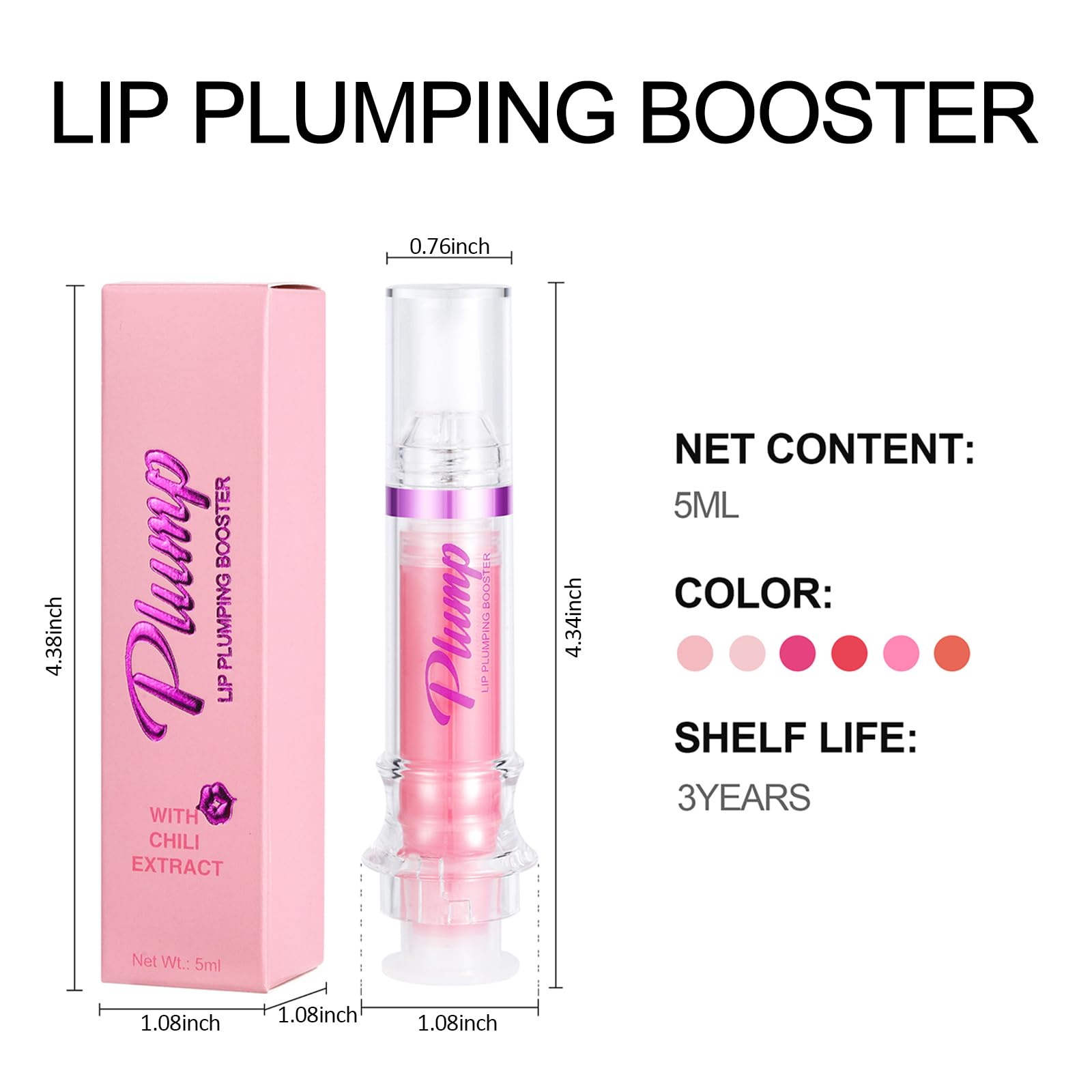 Erinde Lip Plumper Gloss, Natural Spicy Lip Plumping Booster, Ultra-Hydrating & Nourishing Plump Lip Plumper, Glossy Finish Fuller Lip Plumping Oil for Women Girls, 01#