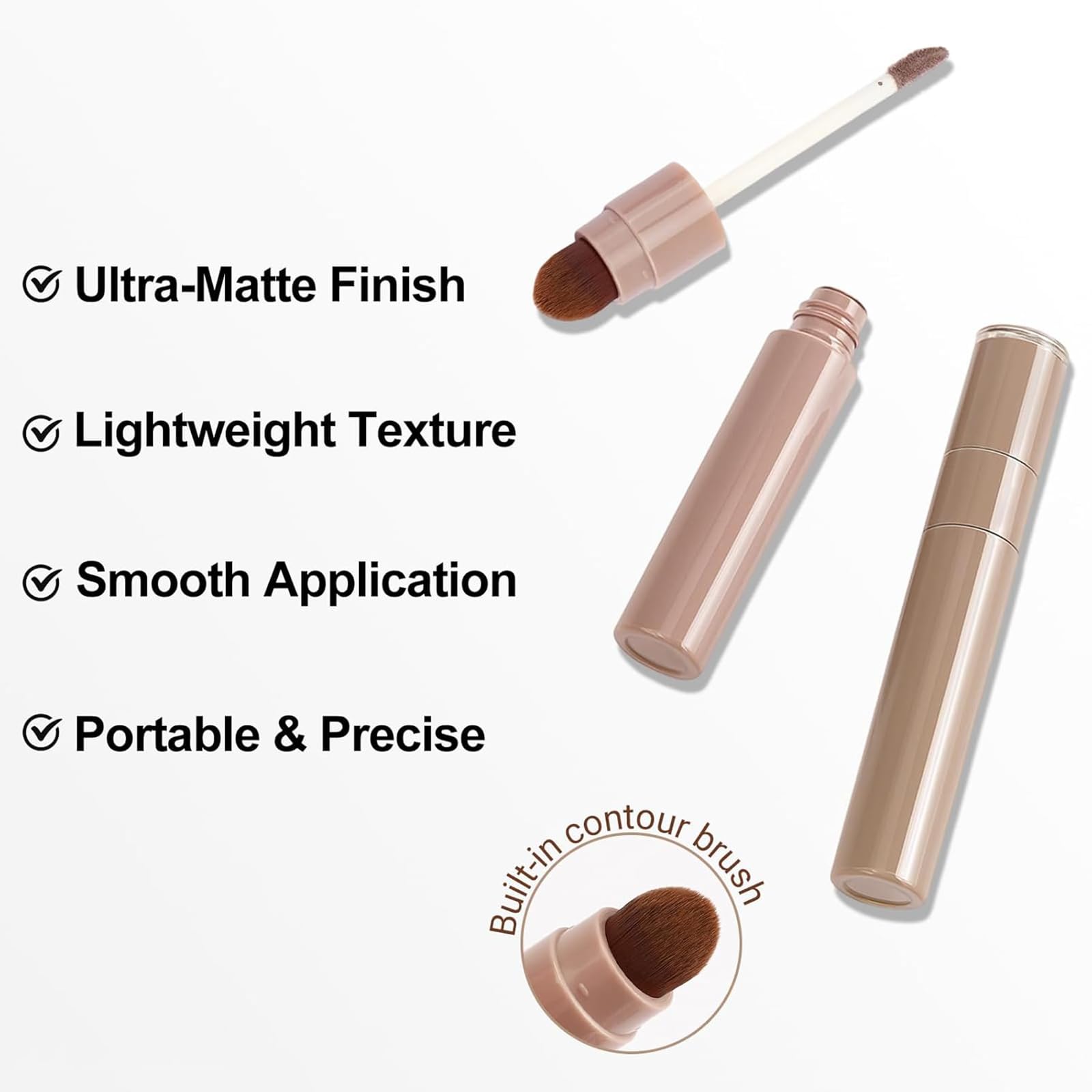 HJXUQIME 2pcs Cool Toned Liquid Contour Stick，Nose Contour with Brush for Fair Pale Light Olive and Bronzer Gray Skin, Cream Blendable Lightweight Ultra-Blendable, Long Wear（Grey+Brown）