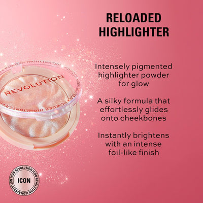 Revolution, Reloaded Pressed Powder Highlighter, Intensely Pigmented for a High Impact Dewy Finish, Just My Type, 0.22 Oz