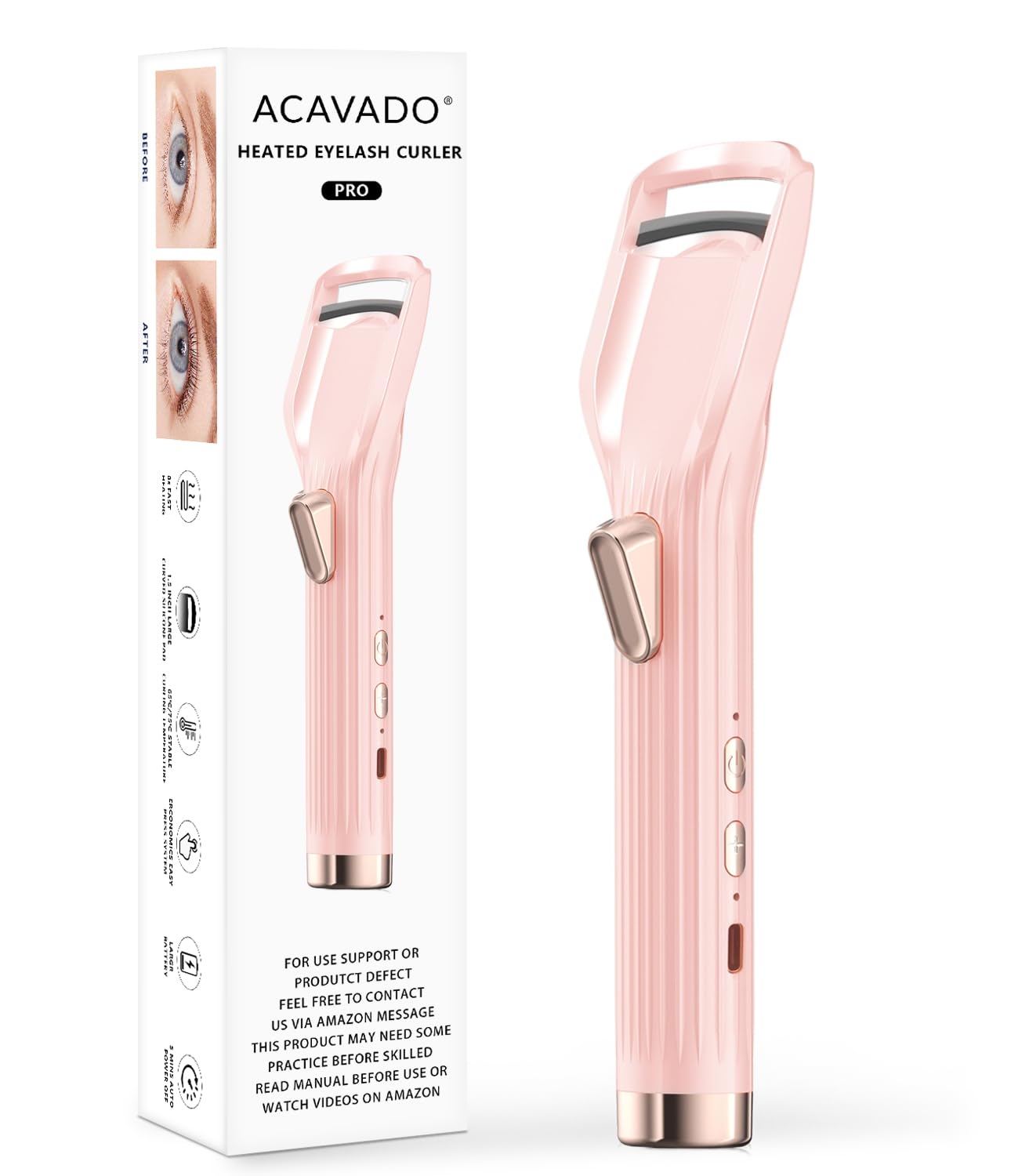 Heated Eyelash Curler Premium PRO - Fast Heat up in 8s - 24 Hours Long Lasting - Rechargeable Electric Eyelash Curler with Type-C, Innovative L Silicone, 2 Heat Modes, Anti-Burn Eyelid, Pink-HA