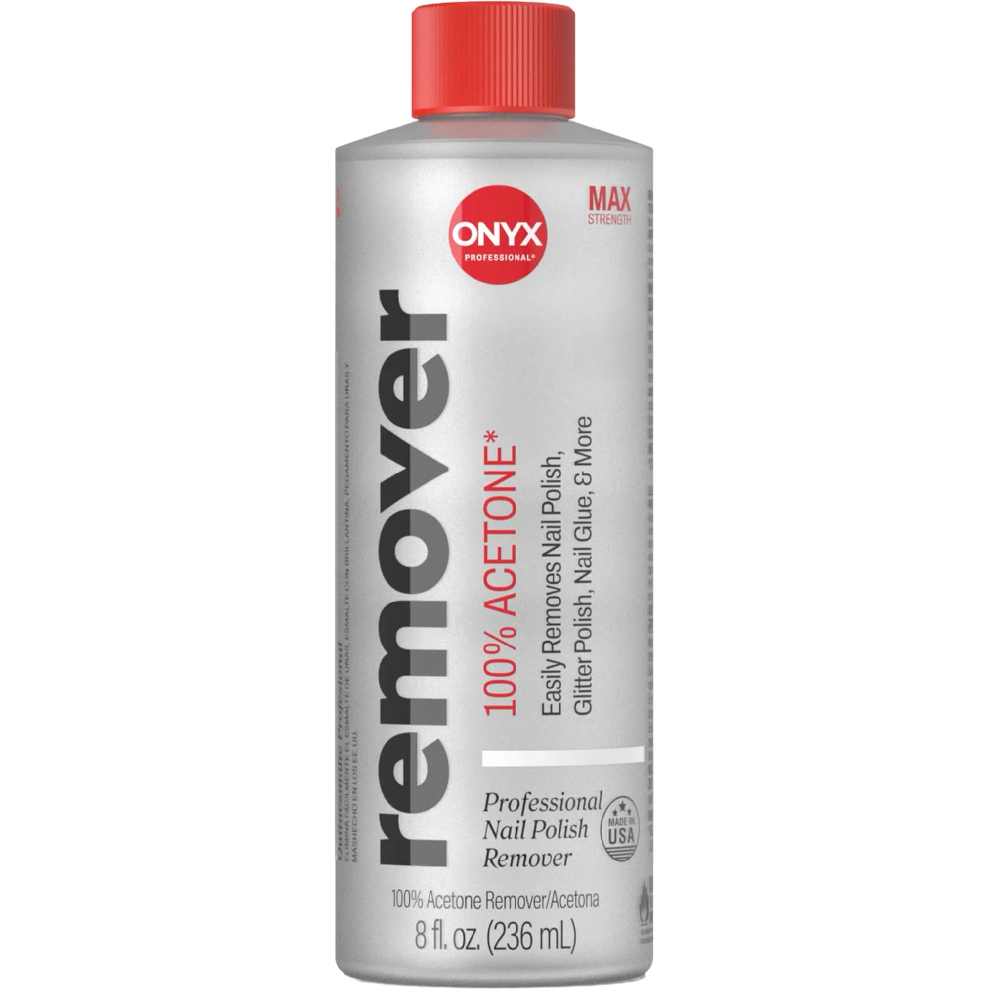 Onyx Professional 100% Pure Acetone Nail Polish Remover Kit with 7 inch Nail File, 8 fl oz - Made in USA, Maximum-Strength Gel Polish Remover, Artificial & Glitter Nail Polish