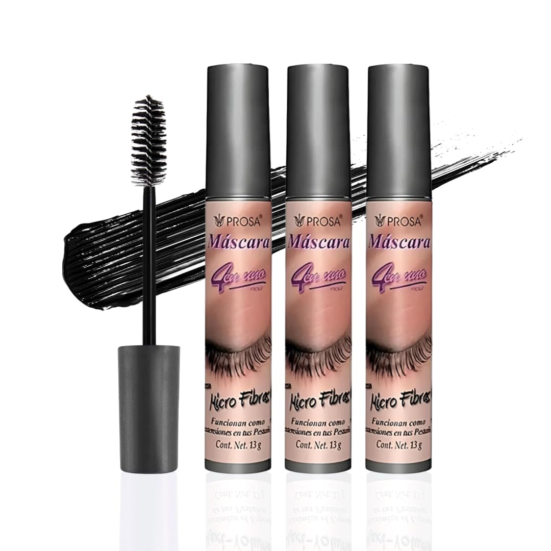 Prosa Mascara Set - Volume & Micro-Fiber - Waterproof Mascaras - Lengthening, Mexican Mascara, Smudge Resistant, Long Lasting, Clump-Free Formula for a Natural, Full Lash Look (3 Pack)