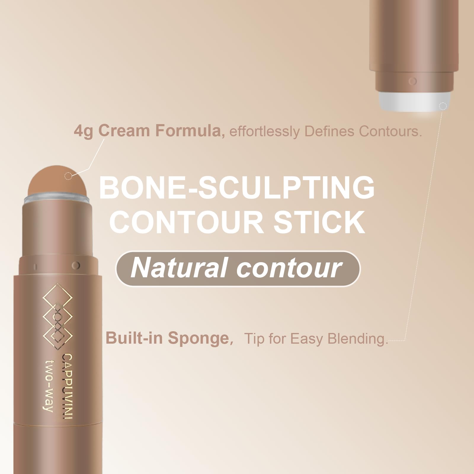 Cool Toned Cream Contour Stick for Fair Light Pale Skin, Grey Nose Contour Makeup Built-in Sponge, Smooth Long Lasting Bronzer, Blendable Lightweight Contouring Stick #01 Cool Ash Brown
