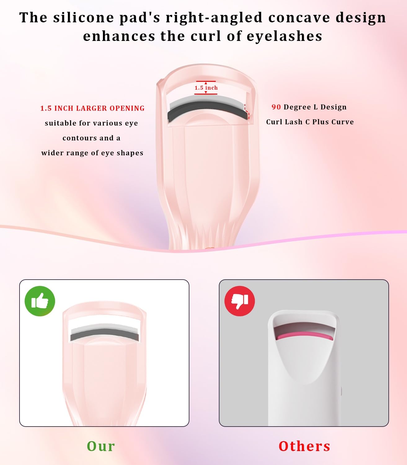 Heated Eyelash Curler Premium PRO - Fast Heat up in 8s - 24 Hours Long Lasting - Rechargeable Electric Eyelash Curler with Type-C, Innovative L Silicone, 2 Heat Modes, Anti-Burn Eyelid, Pink-HA