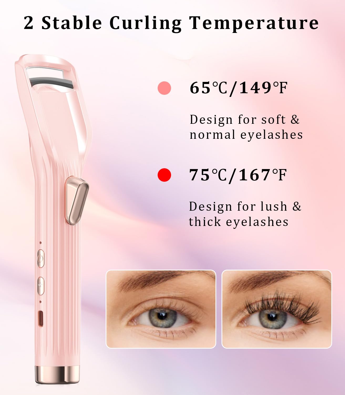 Heated Eyelash Curler Premium PRO - Fast Heat up in 8s - 24 Hours Long Lasting - Rechargeable Electric Eyelash Curler with Type-C, Innovative L Silicone, 2 Heat Modes, Anti-Burn Eyelid, Pink-HA