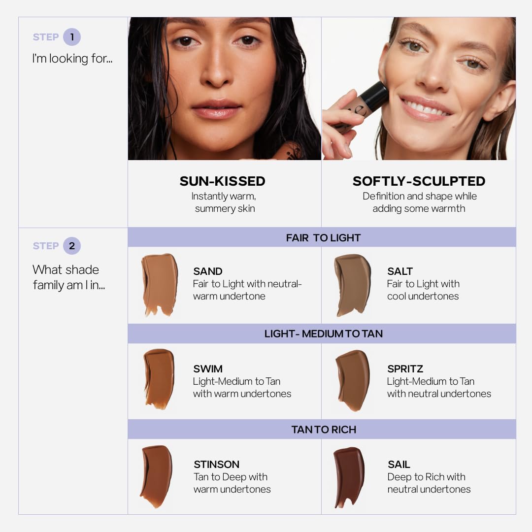 Saie Dew Bronze - Hydrating Liquid Bronzer Stick For a Sun Kissed Glow - Liquid Contour Stick Infused with Nourishing Skin Care Ingredients - Sculpted Face Makeup Essential - Sand (0.4 oz)