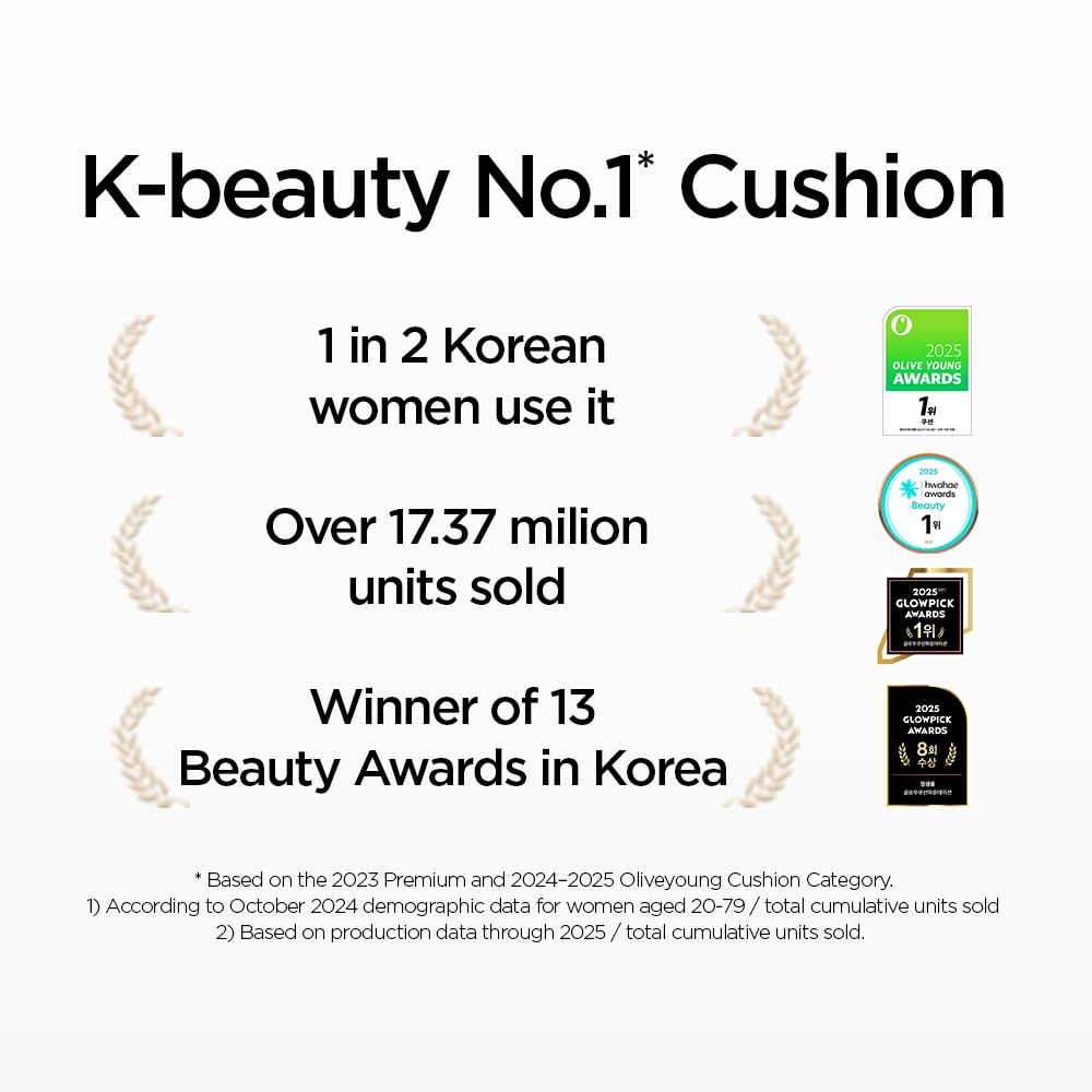 JUNG SAEM MOOL Essential Skin Nuder Cushion | Natural Finish, Buildable Coverage Cushion Foundation by Korean Makeup Artist (Refill Not Included, 0.49 Fl Oz), 21W Medium