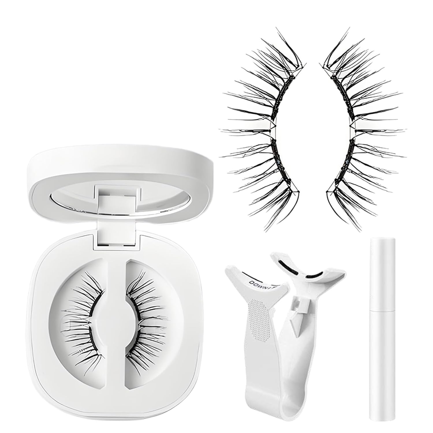 Magnetic Eyelashes Kit Asian with Applicator, Reusable No Glue Lashes, Natural Look Lashes Set, Easy to Wear and Remove (Cherry Blossom Black【Flower Gift Box】+ Styling Liquid)