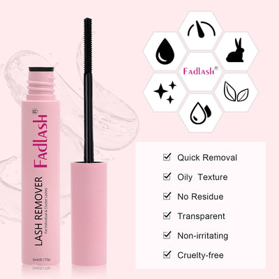FADLASH Lash Glue Remover 5 ML for Cluster Lashes Soothing Oil Lash Remover Mascara Wand Eyelash Glue Remover Self Use at Home
