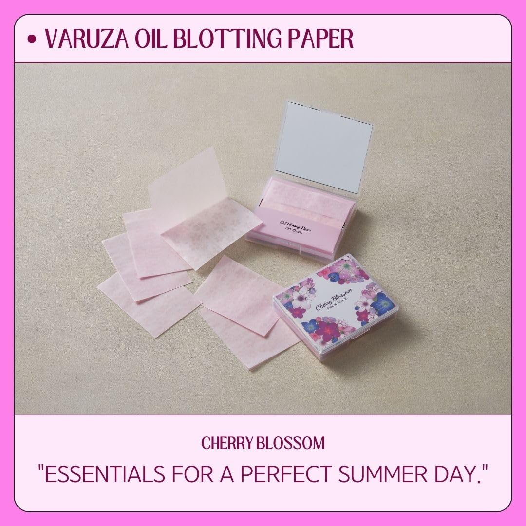 [100 Counts + Mirror Case] Cherry Blossom Natural Oil Blotting Paper for Face Korean with Mirror Case