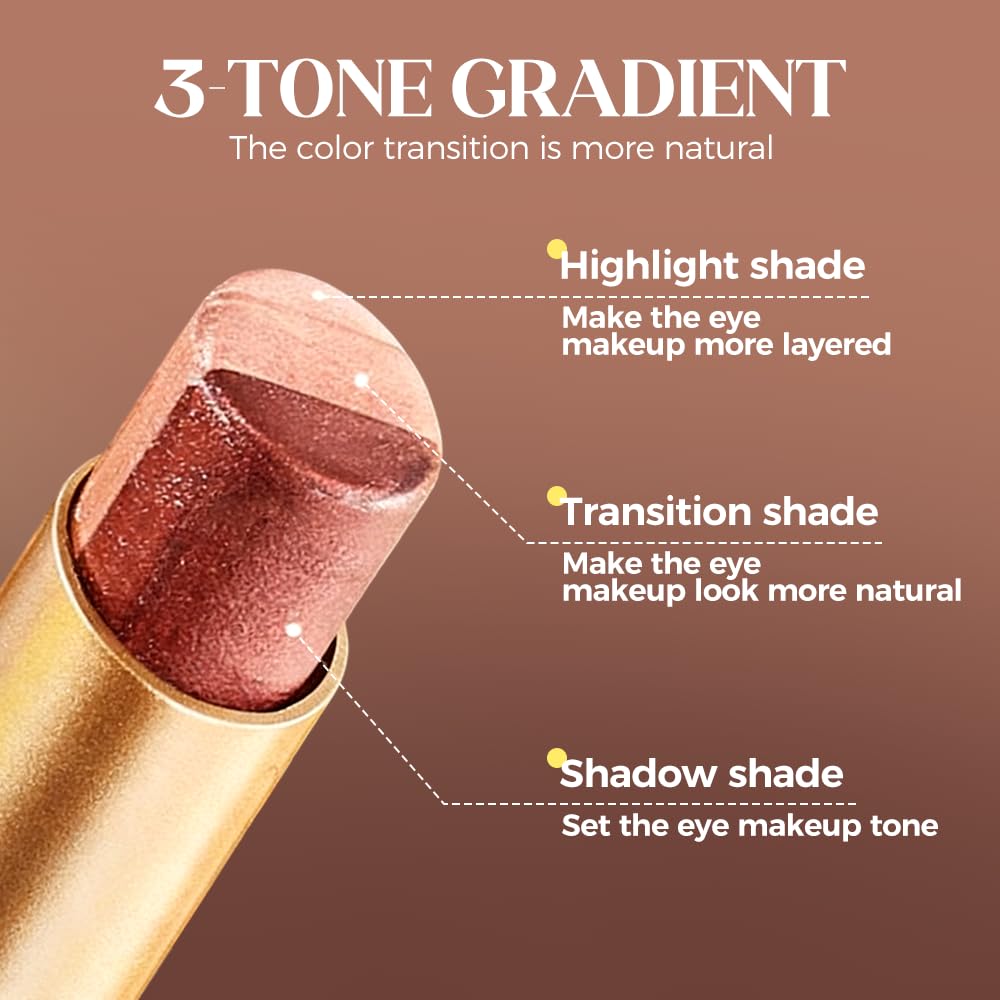 2 Pack 3 Color Eyeshadow Stick, 2025 New Cream Eyeshadow, Shimmer shadow for Day and Night, Portable Glitter shadow for Women (Matte + Pearlescent)