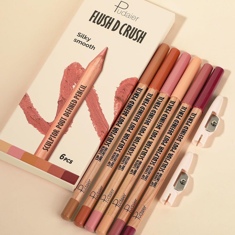 BestLand 6Pcs Rosy Nude Harmony Lip Liner Set, Long-Lasting Creamy Lip Combo Sets for Soft Pink, Rose & Mauve Nude Looks, Silky Smooth Formula, Smudge-Proof Definition for Fuller, Natural Ombre Lips