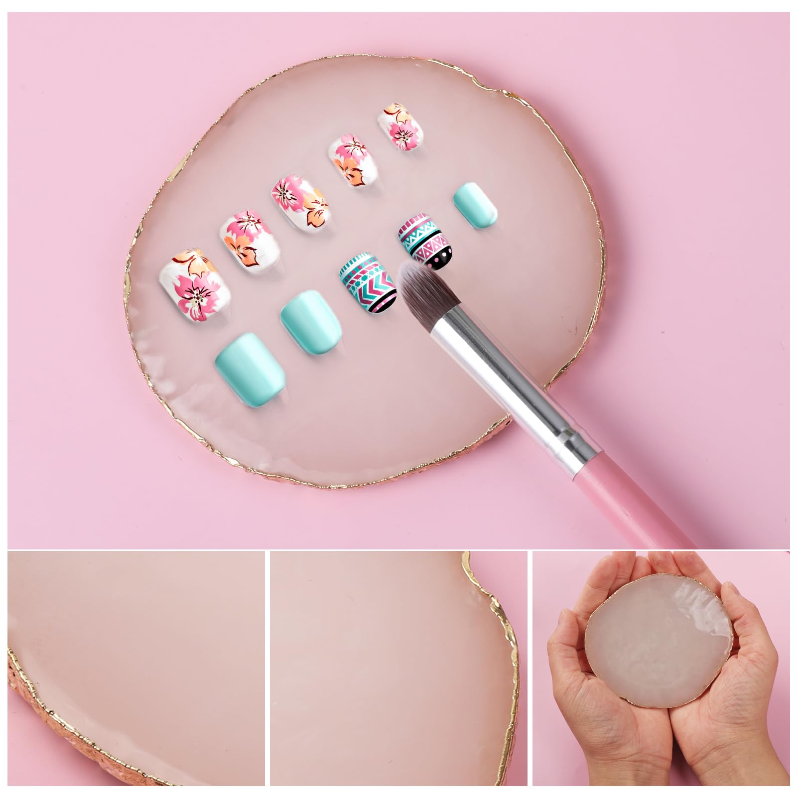 Ouligay Resin Art Palette Makeup Mixing Palette Gold Edge Nail Art Tool Gel Design Nail Art Makeup Mixing Tray DIY (White)