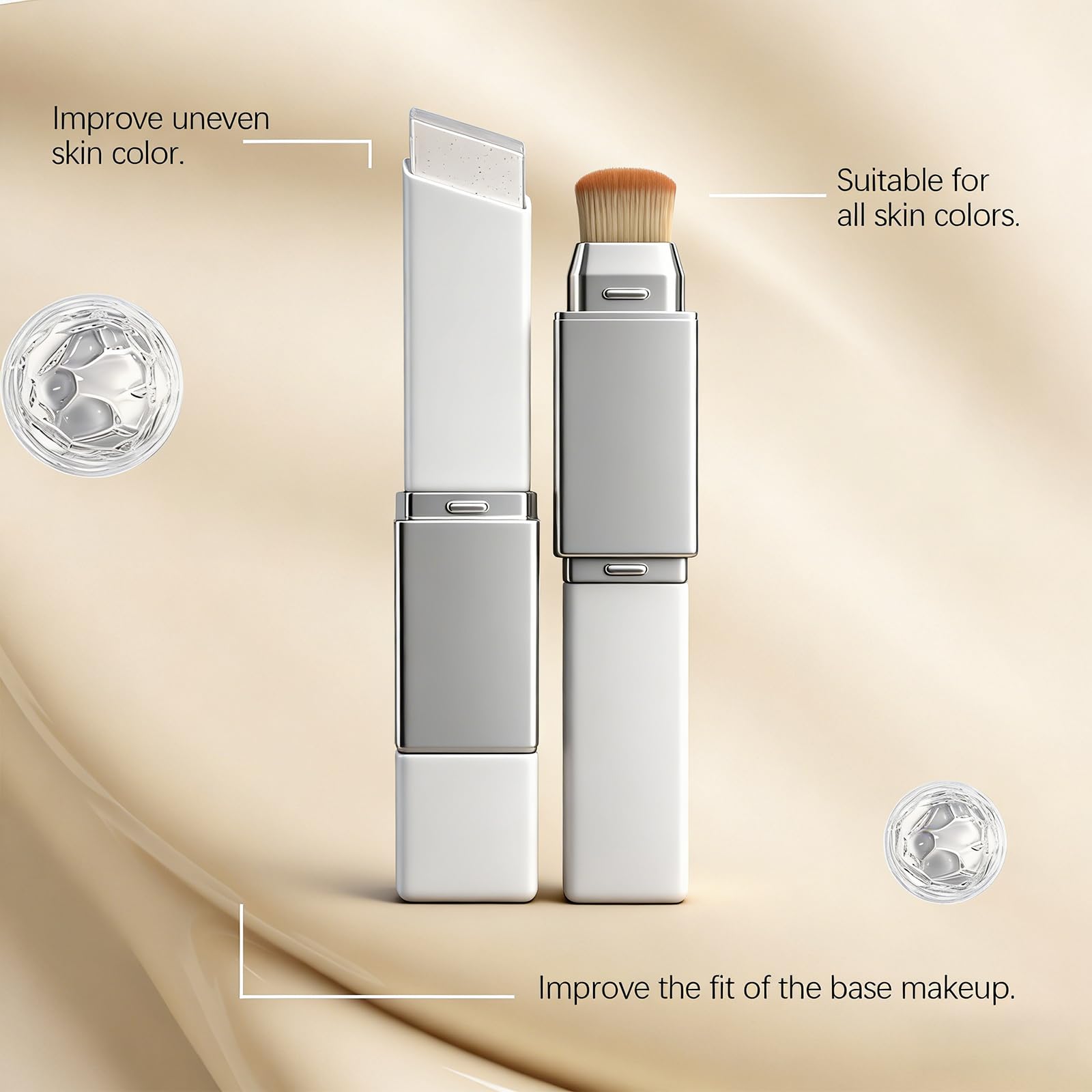 Color Changing Foundation Stick, 2-in-1 White Foundation Stick, Matte Finish Dual-Ended Foundation Makeup Stick with Brush, Long Lasting, Waterproof, Oil-control(Natural)