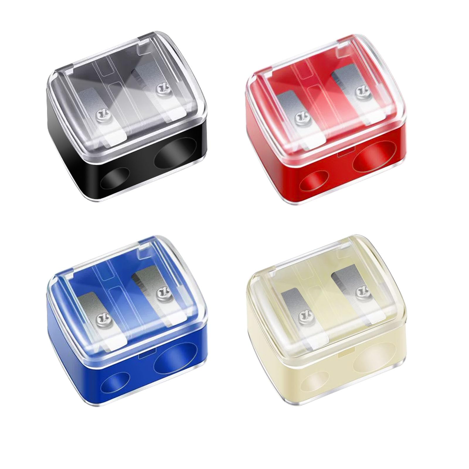 Makeup Pencil Sharpener, 4 Pack Dual Hole Cosmetic Pencil Sharpener for Lip Liner Eyeliner and Brow Pencils, Cosmetic Manual Tools for Women and Makeup Artists,Stainless Steel Blades and Plastic Cover