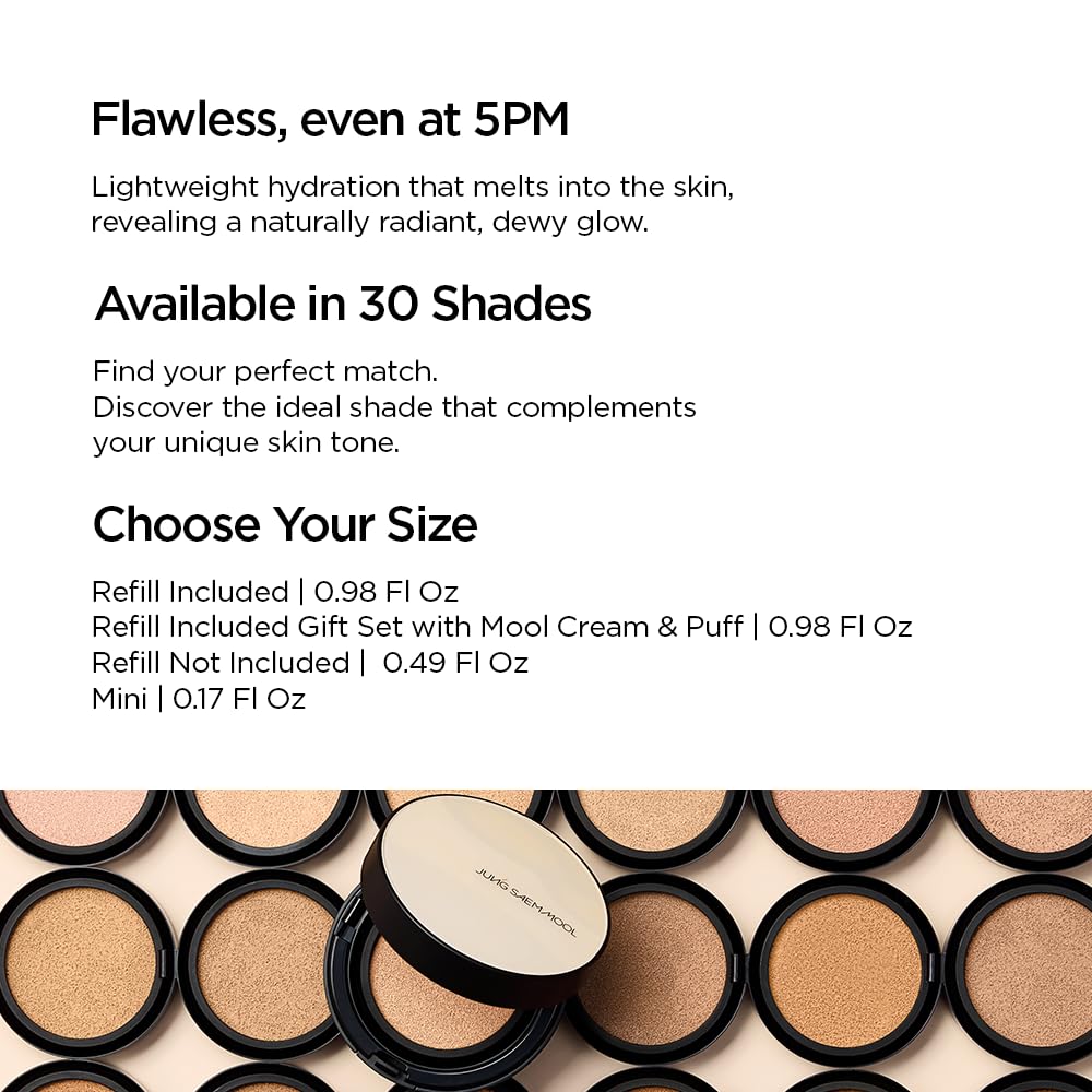 JUNG SAEM MOOL Essential Skin Nuder Cushion | Natural Finish, Buildable Coverage Cushion Foundation by Korean Makeup Artist (Refill Not Included, 0.49 Fl Oz), 21W Medium
