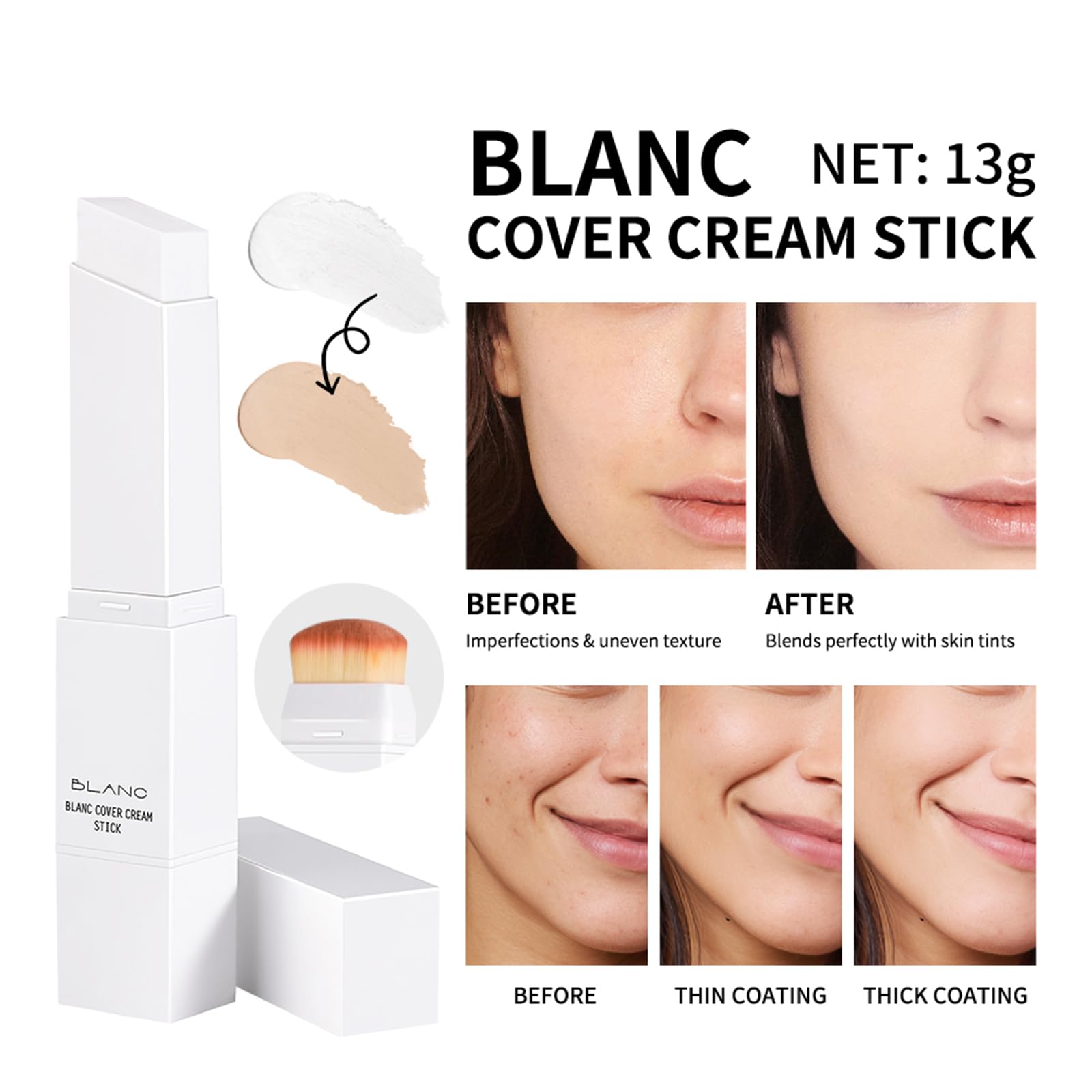 Double-head Blanc Cover Cream Stick, Color Changing Foundation Stick