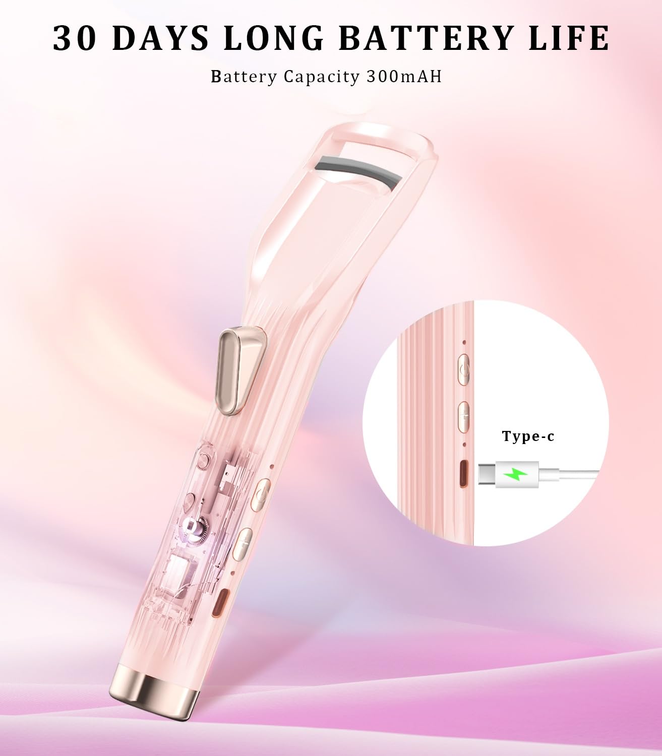 Heated Eyelash Curler Premium PRO - Fast Heat up in 8s - 24 Hours Long Lasting - Rechargeable Electric Eyelash Curler with Type-C, Innovative L Silicone, 2 Heat Modes, Anti-Burn Eyelid, Pink-HA