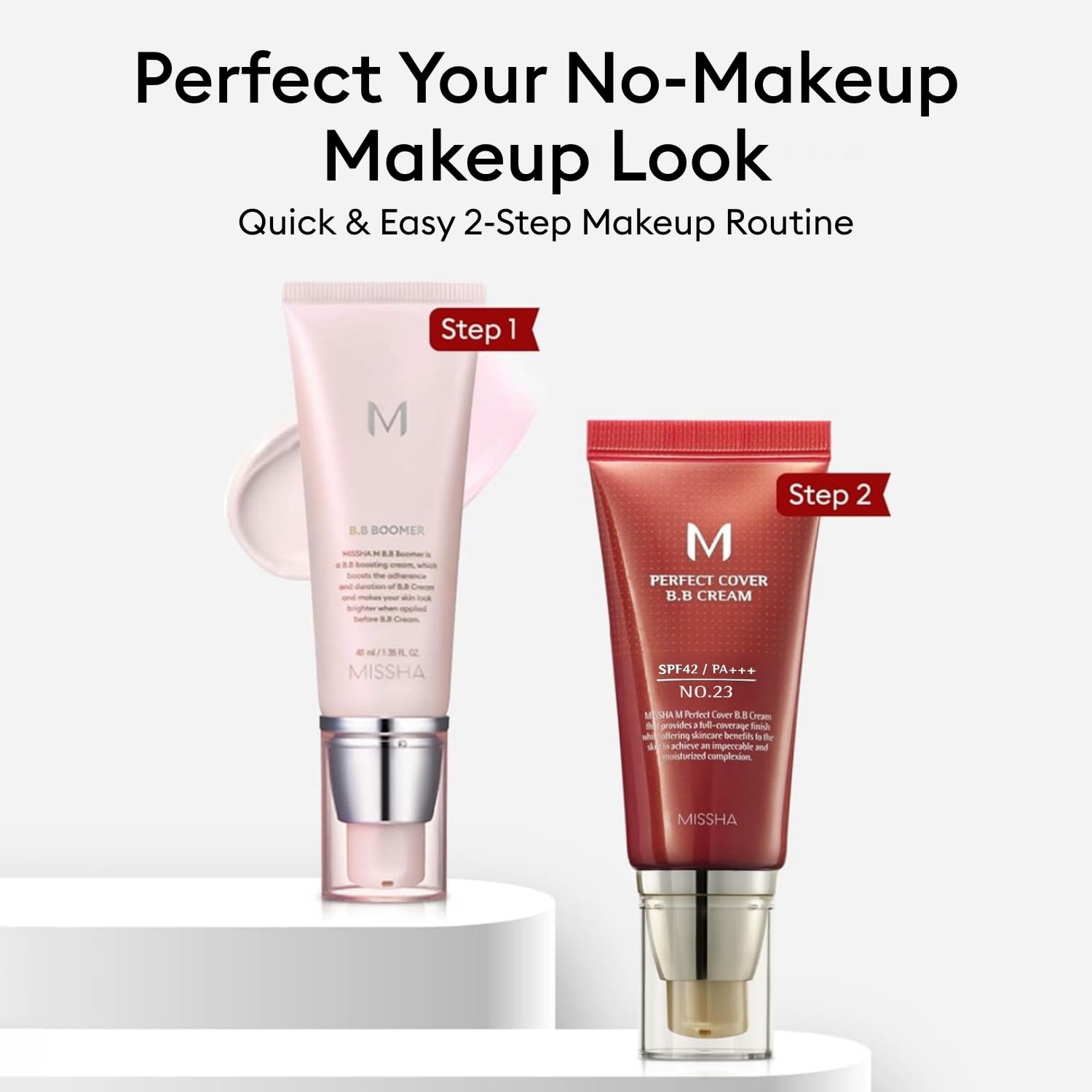 MISSHA BB Essentials Kit M Perfect Cover BB Cream No.23 Natural Beige SPF 42 PA+++ 1.69 oz & M BB Boomer 1.35 oz - Lightweight, Multi-Function, High Coverage