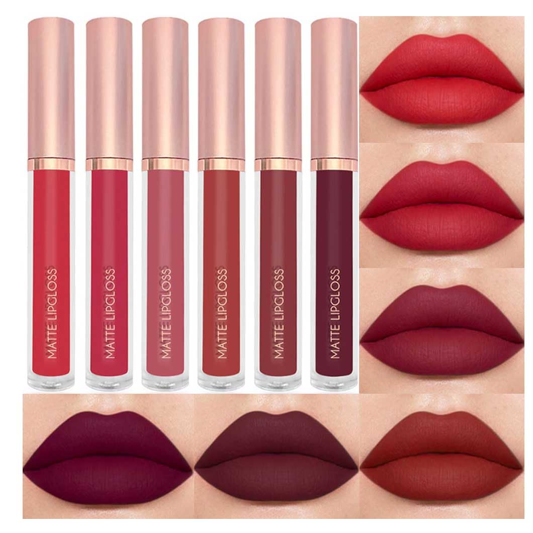 6Pcs Matte Liquid Lipstick Makeup Set, Matte liquid Long-Lasting Wear Non-Stick Cup Not Fade Waterproof Lip Gloss (Set A)