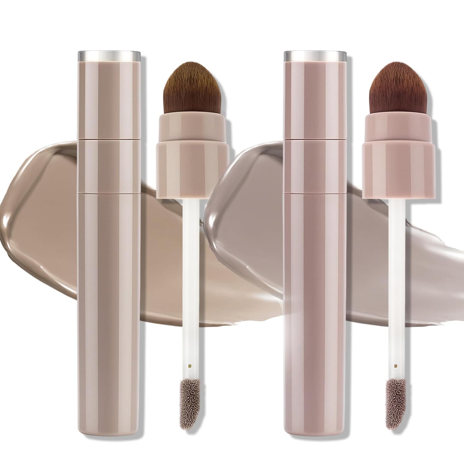 HJXUQIME 2pcs Cool Toned Liquid Contour Stick，Nose Contour with Brush for Fair Pale Light Olive and Bronzer Gray Skin, Cream Blendable Lightweight Ultra-Blendable, Long Wear（Grey+Brown）