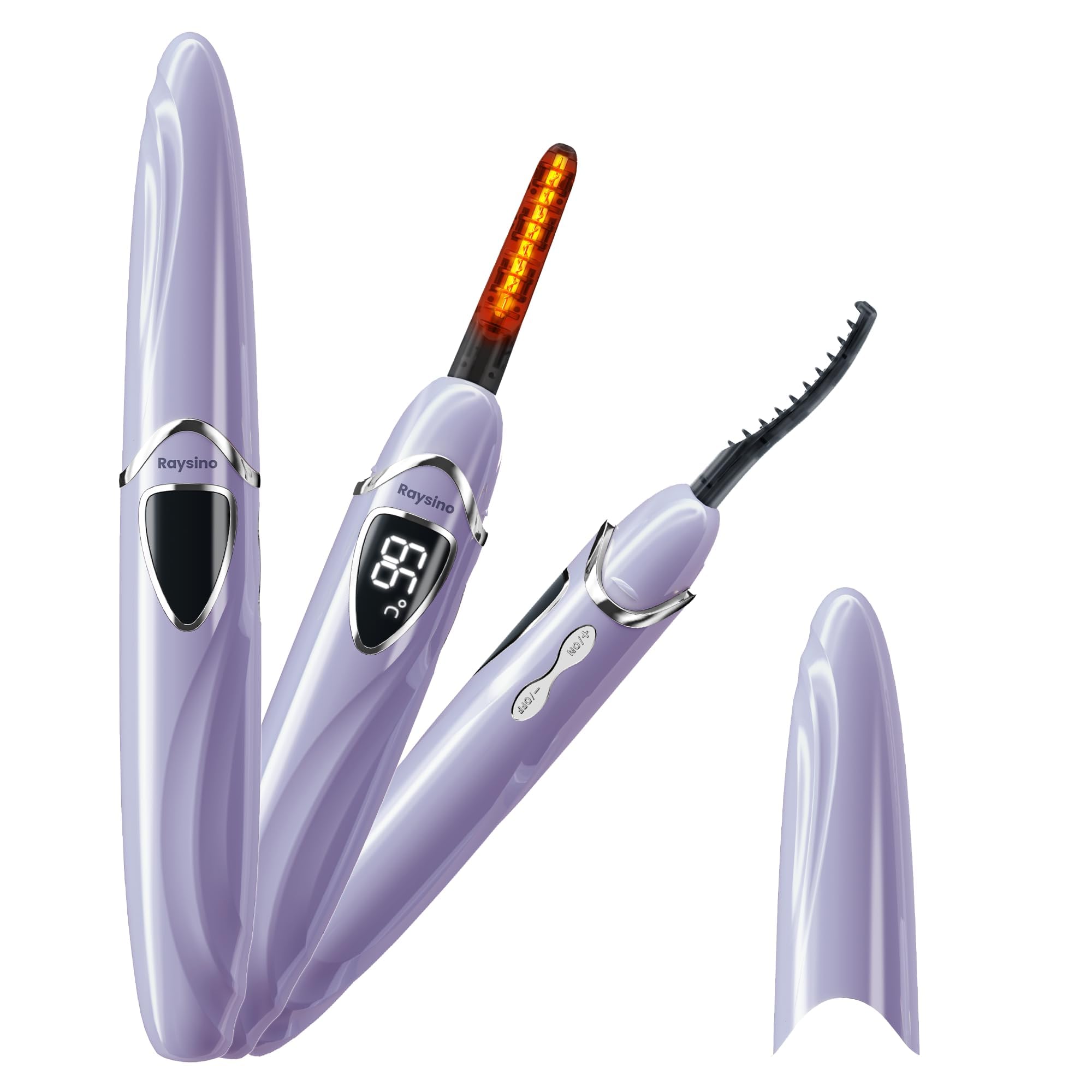 Raysino Heated Eyelash Curler, S600 Rechargeable Heated lash Culer, Eyelash Curer Heated in 8s for 24 Hs Long Lasting Natural Makeup (Lilac/Silver, 148MM)