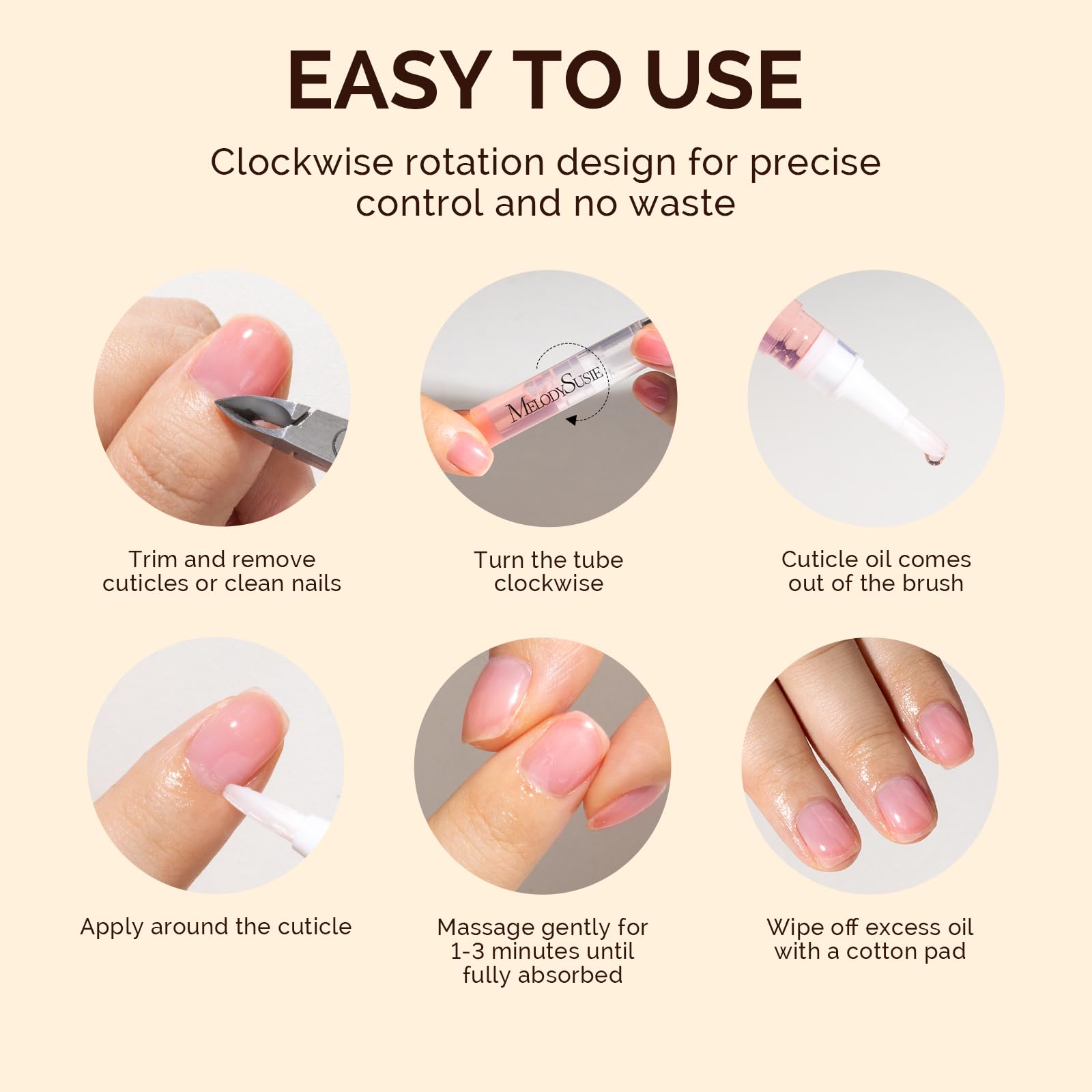 MelodySusie 6Pcs Cuticle Oil Pen Set,Nail Moisturizing Cuticle Oil Enriched with Vitamin E,Softens and Repairs Cuticles,Nail Strengthener,Protects Damaged Skin,Thin Nails,for Home and Salon Use