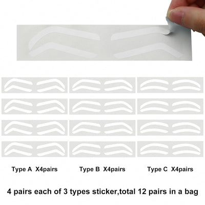 Disposable Eyebrow Design Stencil Eyebrow Tint Airbrush Auxiliary Sticker for Brows Shaping with Single Eyebrows Type Option (1 Bag - Mixed type - 12 Pairs)